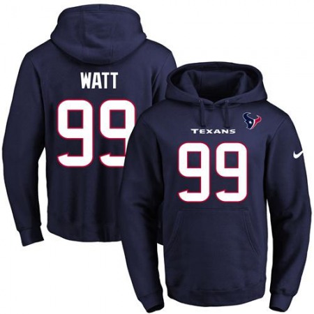 Texans #99 J.J. Watt Navy Blue Name & Number Pullover NFL Hoodie