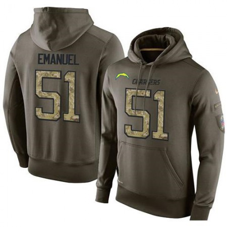 NFL Men's San Diego Chargers #51 Kyle Emanuel Stitched Green Olive Salute To Service KO Performance Hoodie