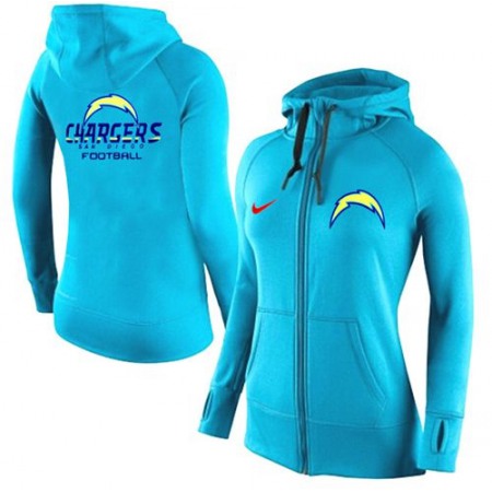 Women's San Diego Chargers Full-Zip Performance Hoodie Light Blue