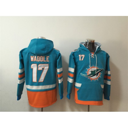 Men's Miami Dolphins #17 Jaylen Waddle Aqua Lace-Up Pullover Hoodie