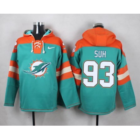 Dolphins #93 Ndamukong Suh Aqua Green Player Pullover NFL Hoodie