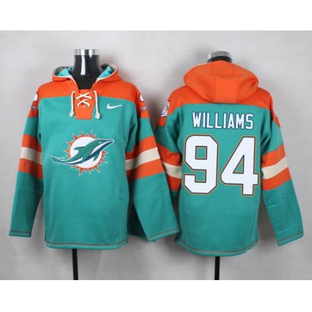 Dolphins #94 Mario Williams Aqua Green Player Pullover NFL Hoodie