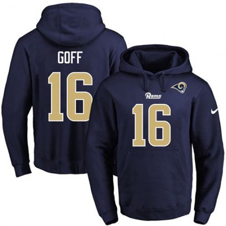 Rams #16 Jared Goff Navy Blue Name & Number Pullover NFL Hoodie