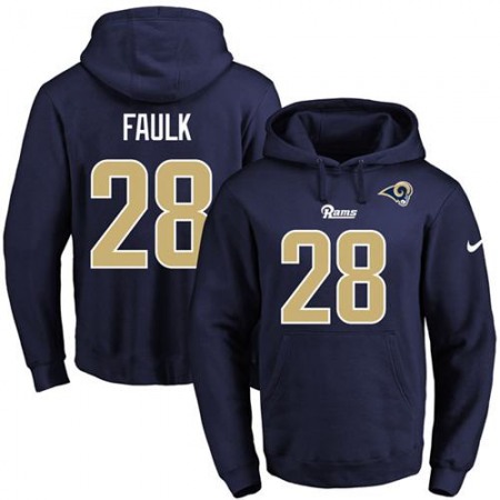 Rams #28 Marshall Faulk Navy Blue Name & Number Pullover NFL Hoodie