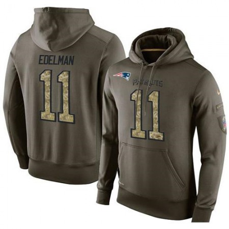 NFL Men's New England Patriots #11 Julian Edelman Stitched Green Olive Salute To Service KO Performance Hoodie