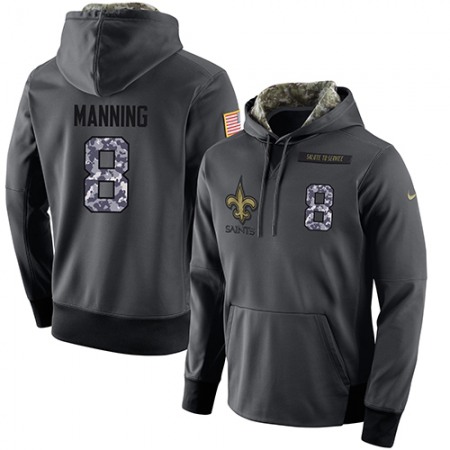 NFL Men's New Orleans Saints #8 Archie Manning Stitched Black Anthracite Salute to Service Player Performance Hoodie