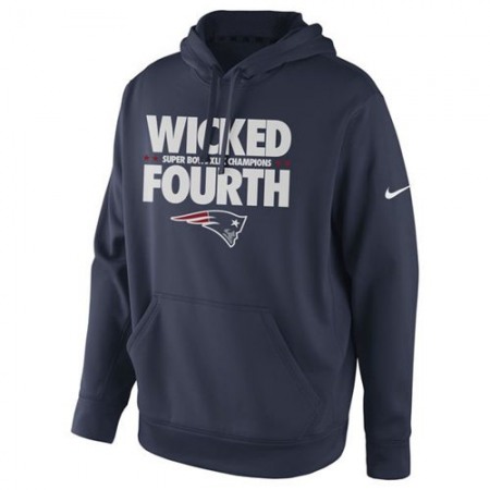 New England Patriots Super Bowl XLIX Champions Celebration Multi Champs Slogan Pullover Hoodie Navy Blue