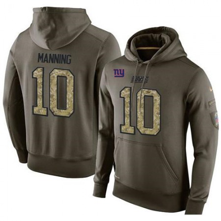 NFL Men's New York Giants #10 Eli Manning Stitched Green Olive Salute To Service KO Performance Hoodie