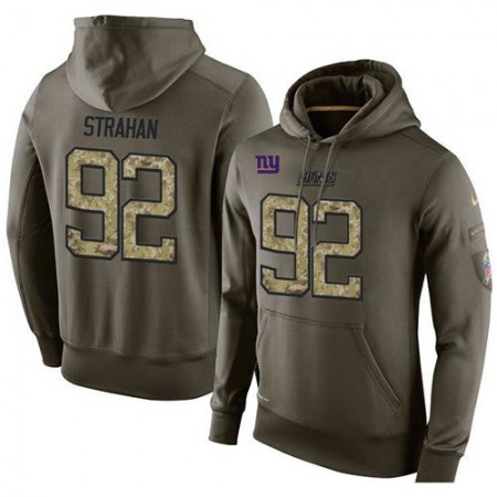NFL Men's New York Giants #92 Michael Strahan Stitched Green Olive Salute To Service KO Performance Hoodie
