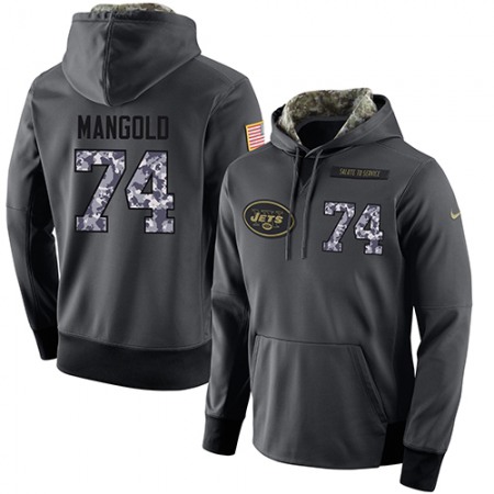 NFL Men's New York Jets #74 Nick Mangold Stitched Black Anthracite Salute to Service Player Performance Hoodie