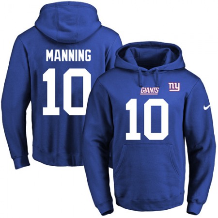 Giants #10 Eli Manning Royal Blue Name & Number Pullover NFL Hoodie