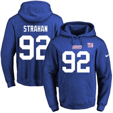 Giants #92 Michael Strahan Royal Blue Name & Number Pullover NFL Hoodie