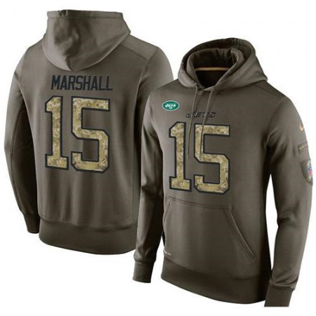 NFL Men's New York Jets #15 Brandon Marshall Stitched Green Olive Salute To Service KO Performance Hoodie