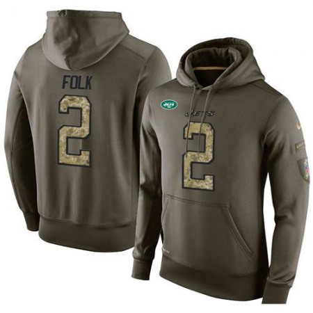 NFL Men's New York Jets #2 Nick Folk Stitched Green Olive Salute To Service KO Performance Hoodie