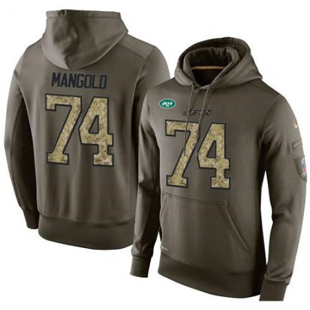 NFL Men's New York Jets #74 Nick Mangold Stitched Green Olive Salute To Service KO Performance Hoodie