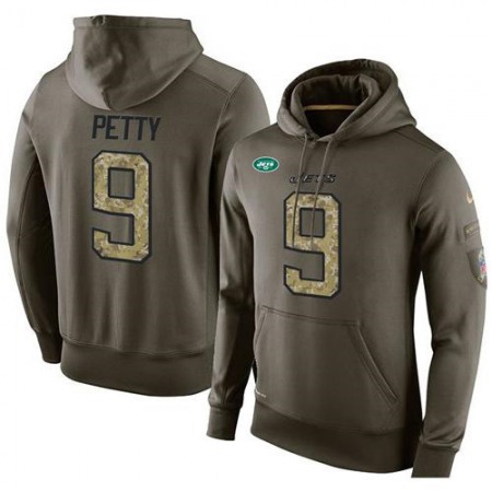 NFL Men's New York Jets #9 Bryce Petty Stitched Green Olive Salute To Service KO Performance Hoodie