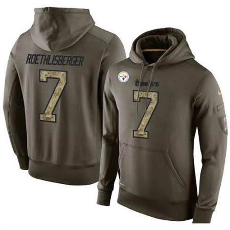 NFL Men's Pittsburgh Steelers #7 Ben Roethlisberger Stitched Green Olive Salute To Service KO Performance Hoodie