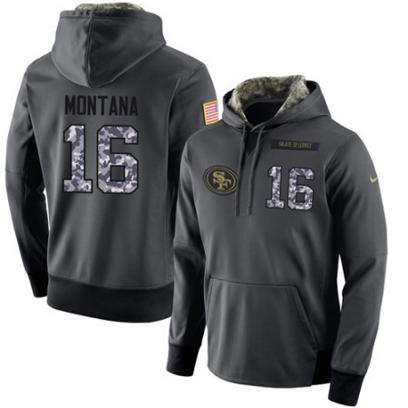 NFL Men's San Francisco 49ers #16 Joe Montana Stitched Black Anthracite Salute to Service Player Performance Hoodie