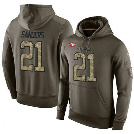 NFL Men's San Francisco 49ers #21 Deion Sanders Stitched Green Olive Salute To Service KO Performance Hoodie
