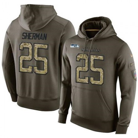 NFL Men's Seattle Seahawks #25 Richard Sherman Stitched Green Olive Salute To Service KO Performance Hoodie