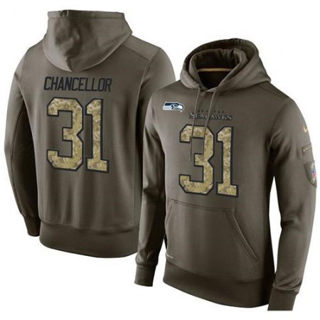 NFL Men's Seattle Seahawks #31 Kam Chancellor Stitched Green Olive Salute To Service KO Performance Hoodie