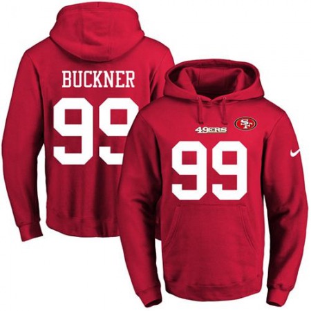 49ers #99 DeForest Buckner Red Name & Number Pullover NFL Hoodie