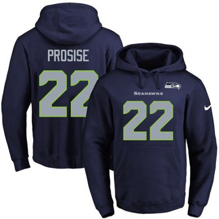 Seahawks #22 C. J. Prosise Navy Blue Name & Number Pullover NFL Hoodie