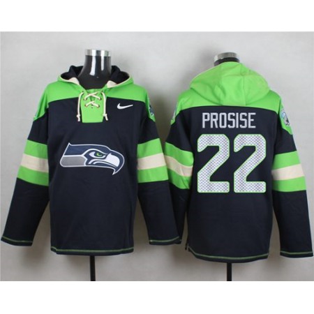 Seahawks #22 C. J. Prosise Navy Blue Player Pullover NFL Hoodie