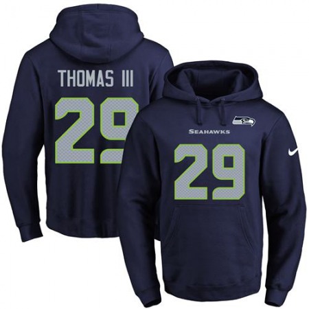 Seahawks #29 Earl Thomas III Navy Blue Name & Number Pullover NFL Hoodie