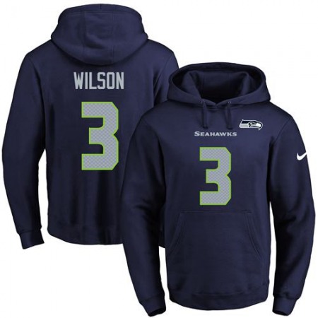 Seahawks #3 Russell Wilson Navy Blue Name & Number Pullover NFL Hoodie