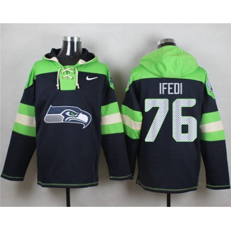 Seahawks #76 Germain Ifedi Navy Blue Player Pullover NFL Hoodie