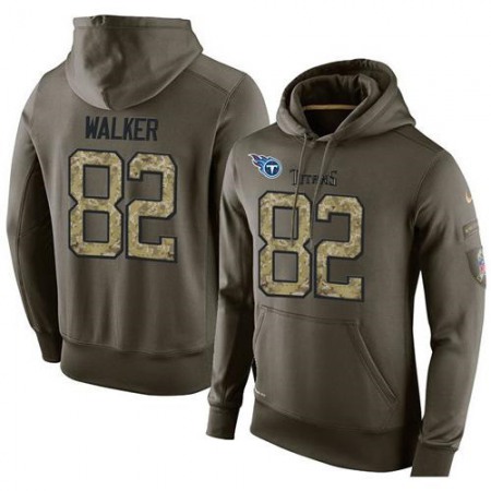 NFL Men's Tennessee Titans #82 Delanie Walker Stitched Green Olive Salute To Service KO Performance Hoodie