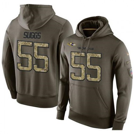 NFL Men's Baltimore Ravens #55 Terrell Suggs Stitched Green Olive Salute To Service KO Performance Hoodie