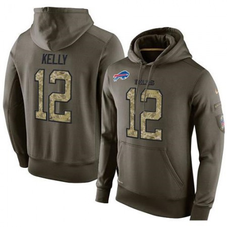 NFL Men's Buffalo Bills #12 Jim Kelly Stitched Green Olive Salute To Service KO Performance Hoodie