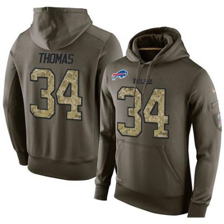 NFL Men's Buffalo Bills #34 Thurman Thomas Stitched Green Olive Salute To Service KO Performance Hoodie