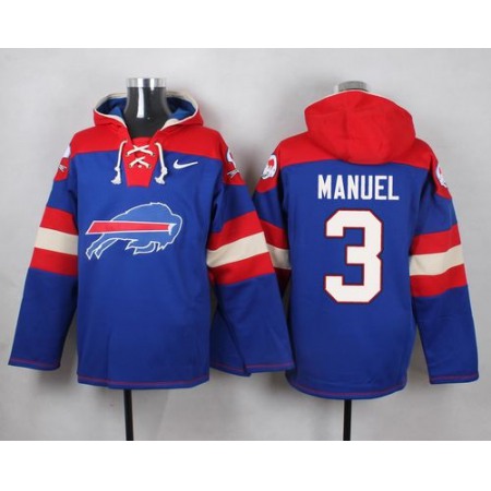 Bills #3 EJ Manuel Royal Blue Player Pullover NFL Hoodie