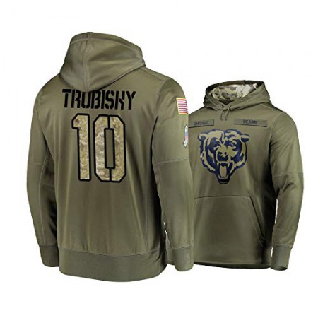 Men's Chicago Bears #10 Trubisky 2019 Olive Salute To Service Sideline Therma Performance Pullover Hoodie