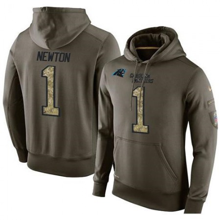 NFL Men's Carolina Panthers #1 Cam Newton Stitched Green Olive Salute To Service KO Performance Hoodie