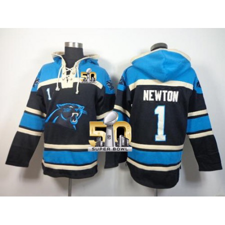 Panthers #1 Cam Newton Black Super Bowl 50 Sawyer Hoodie Sweatshirt NFL Hoodie