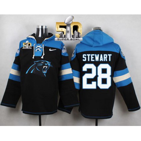 Panthers #28 Jonathan Stewart Black Super Bowl 50 Player Pullover NFL Hoodie