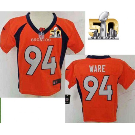 Toddler Broncos #94 DeMarcus Ware Orange Team Color Super Bowl 50 Stitched NFL Elite Jersey