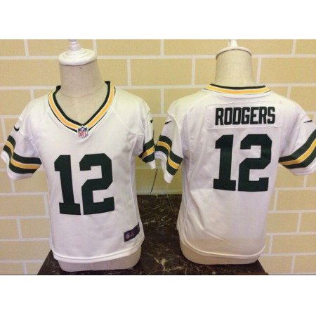 Toddler Green Bay Packers #12 Aaron Rodgers White Stitched NFL Jersey