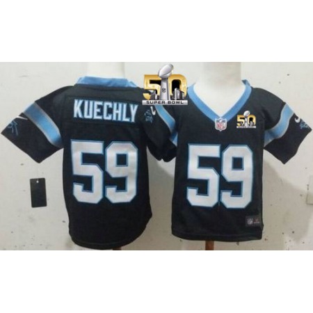 Toddler Panthers #59 Luke Kuechly Black Team Color Super Bowl 50 Stitched NFL Elite Jersey