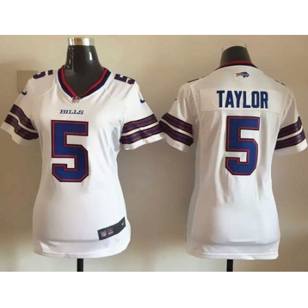 Bills #5 Tyrod Taylor White Women's Stitched NFL Elite Jersey