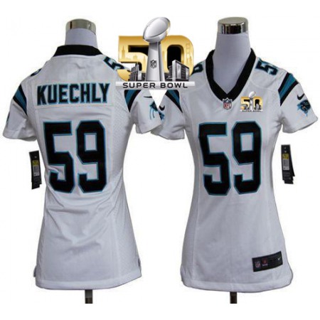 Panthers #59 Luke Kuechly White Super Bowl 50 Women's Stitched NFL Elite Jersey