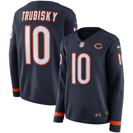 Women's Chicago Bears #10 Trubisky Navy Therma Long Sleeve Stitched NFL Jersey