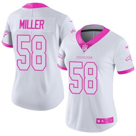 Broncos #58 Von Miller White/Pink Women's Stitched NFL Limited Rush Fashion Jersey