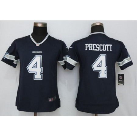 Cowboys #4 Dak Prescott Navy Blue Team Color Women's Stitched NFL Limited Jersey