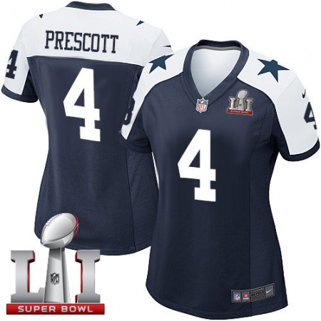 Cowboys #4 Dak Prescott Navy Blue Thanksgiving Throwback Women's Stitched NFL Super Bowl LI 51 Elite Jersey