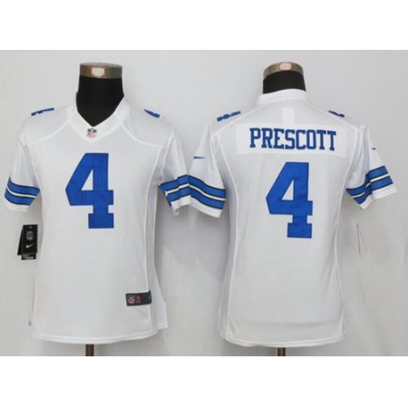 Cowboys #4 Dak Prescott White Women's Stitched NFL Limited Jersey